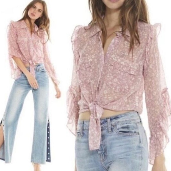 Misa Los Angeles Aeryn Floral Chiffon Button Front Ruffle Top - Picture 1 of 10